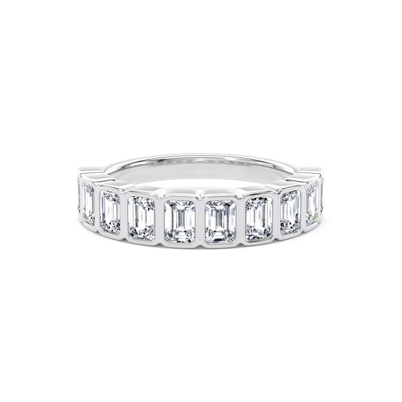 Emerald Cut Bezel Set Diamond Eternity Band In 18K Solid Gold