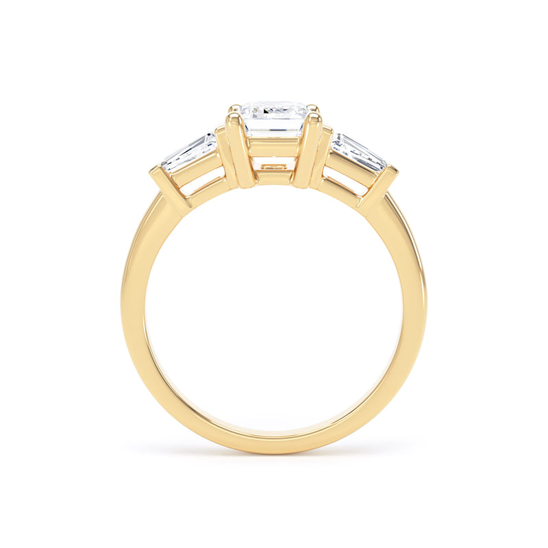 Emerald Cut Trilogy Diamond Ring In 18K Solid Gold