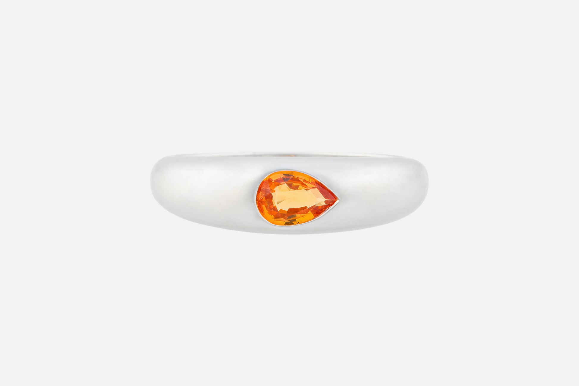 Orange sapphire waterdrop dome ring made in sterling silver with rhodium plating for a dazzling finish.