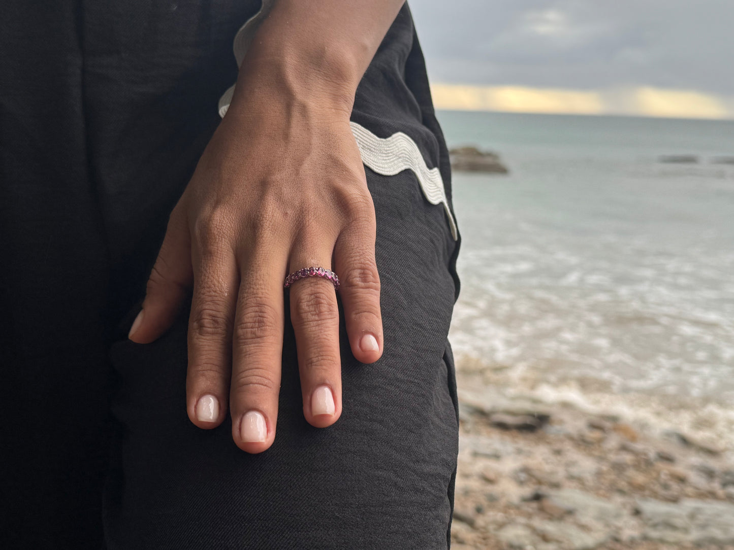 Rhodolite Eternity Ring Narrow Claw Set