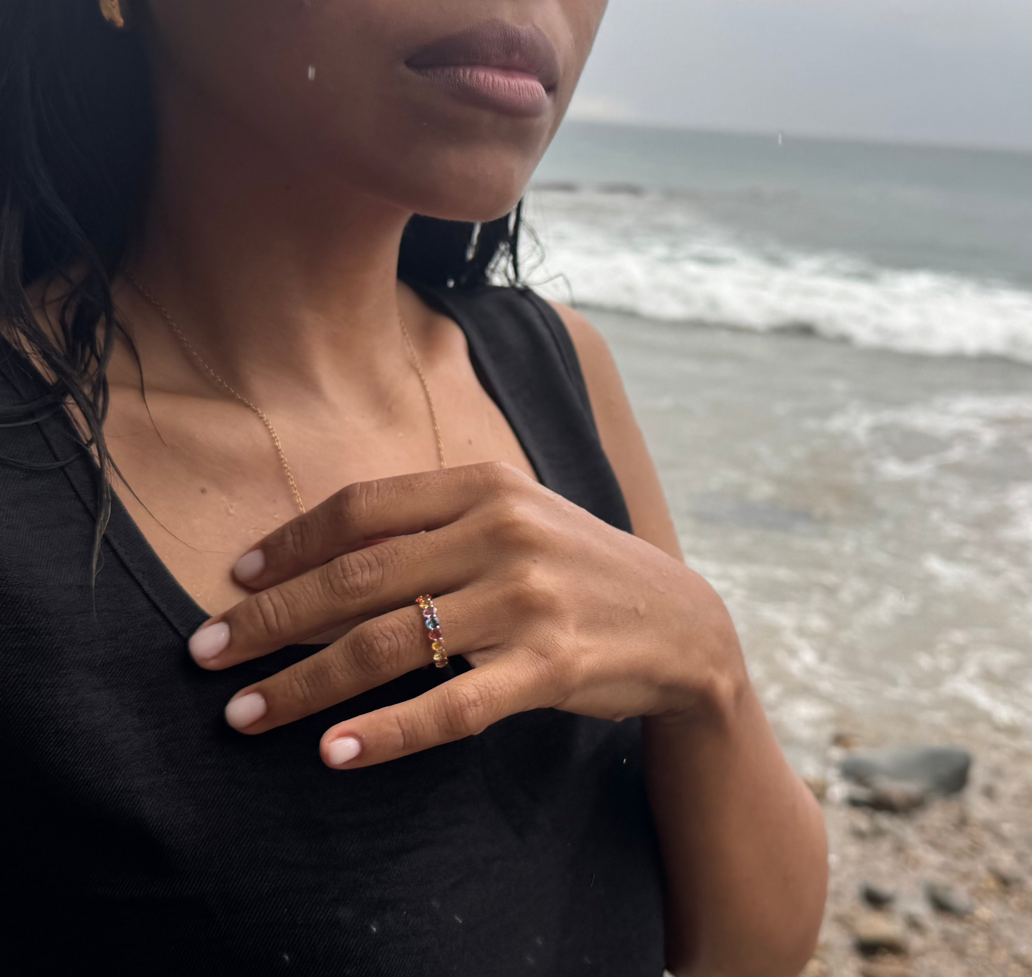 Multi-colour Sapphire Eternity Ring Narrow Claw Set