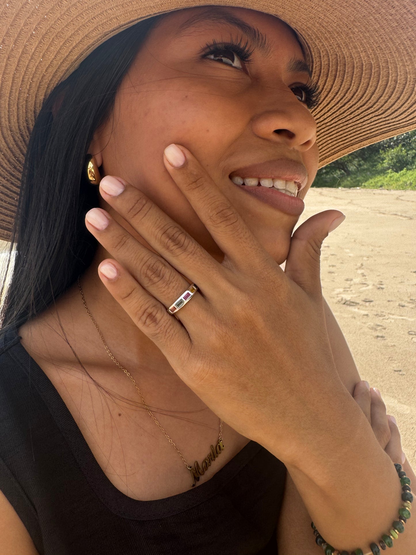 Multi Coloured Baguette Cut Sapphire Half Eternity Ring
