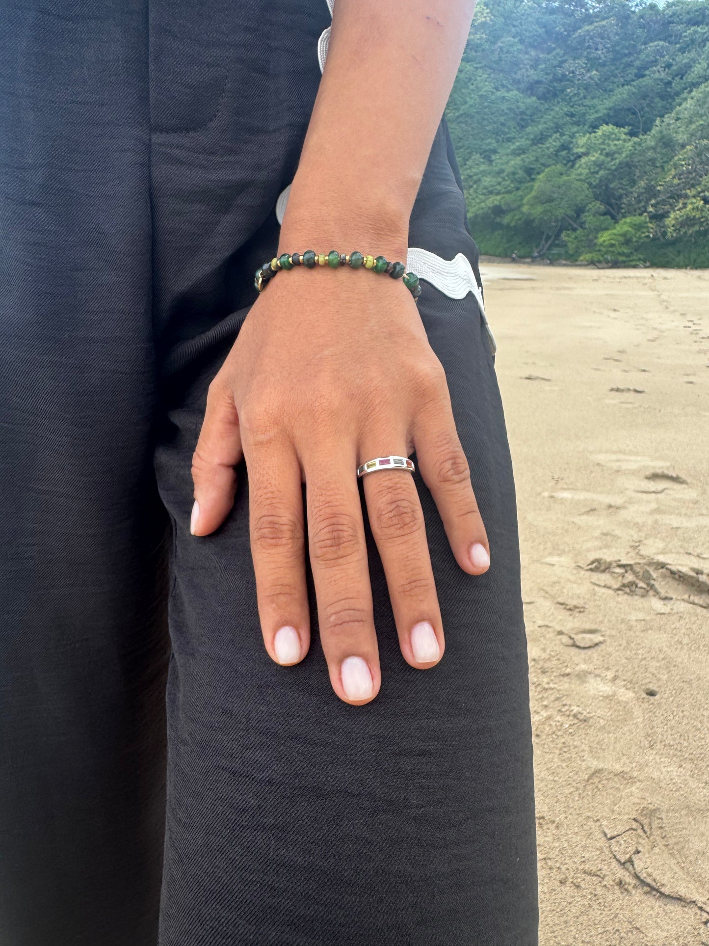 Multi Coloured Baguette Cut Sapphire Half Eternity Ring