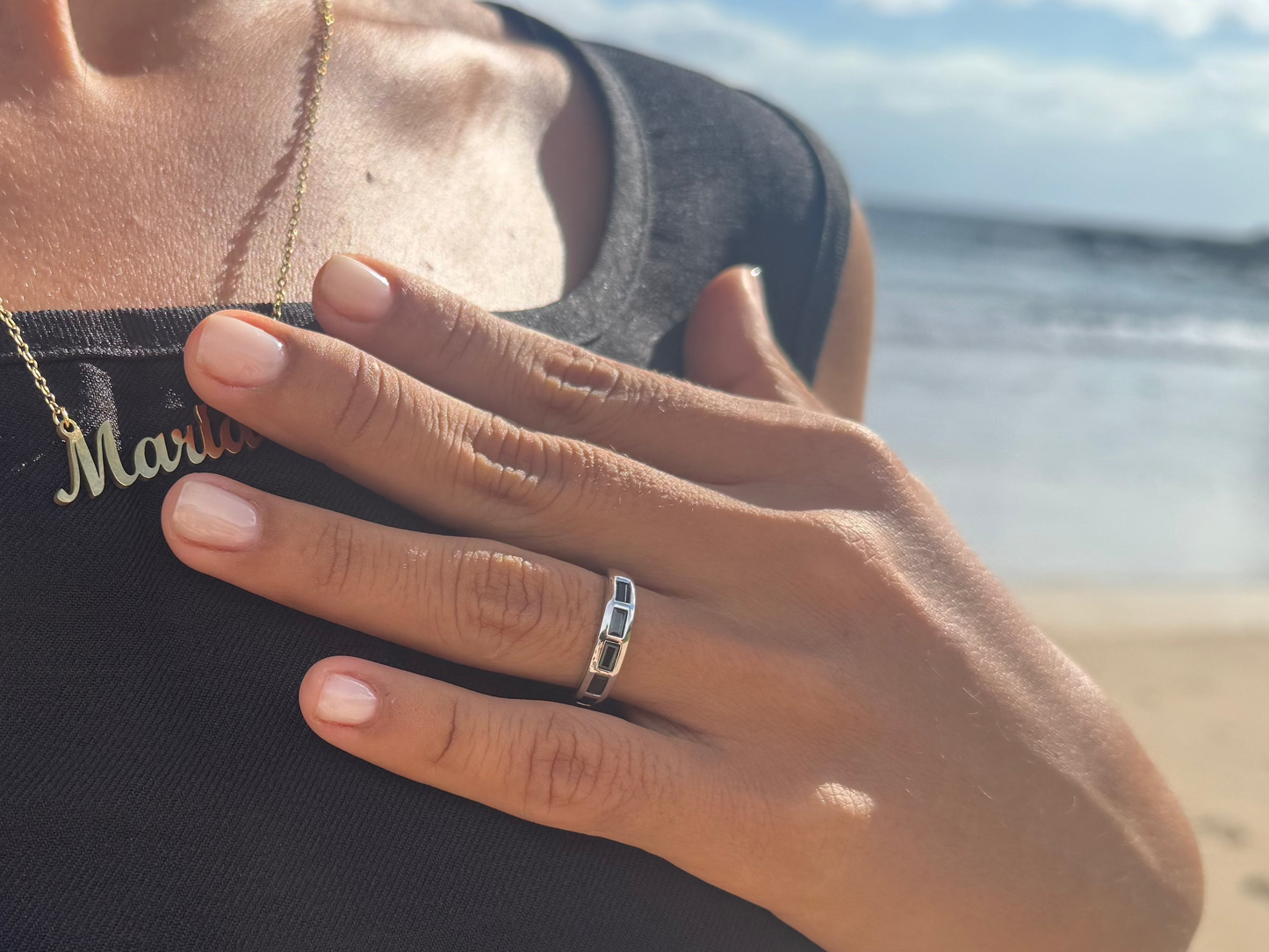 Blue Baguette Cut Sapphire Half Eternity Ring