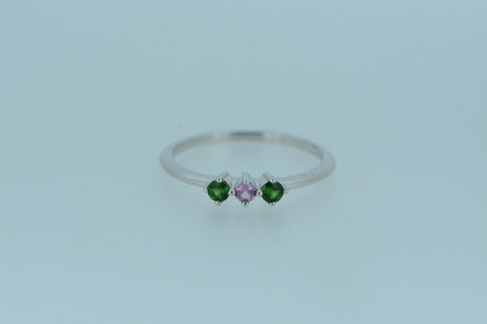 Tsavorite & Pink Sapphire Trilogy Ring