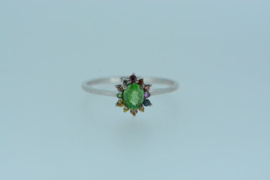 Tsavorite & Multi Coloured Sapphire Flower Cluster Ring