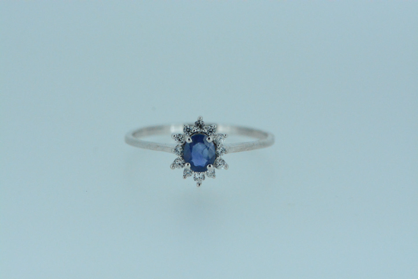 Sapphire & White Zircons Flower Cluster Ring