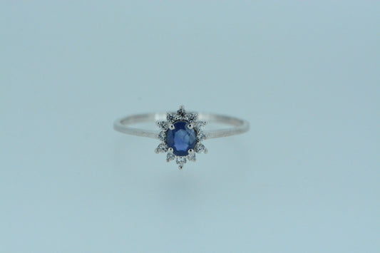 Sapphire & White Zircons Flower Cluster Ring