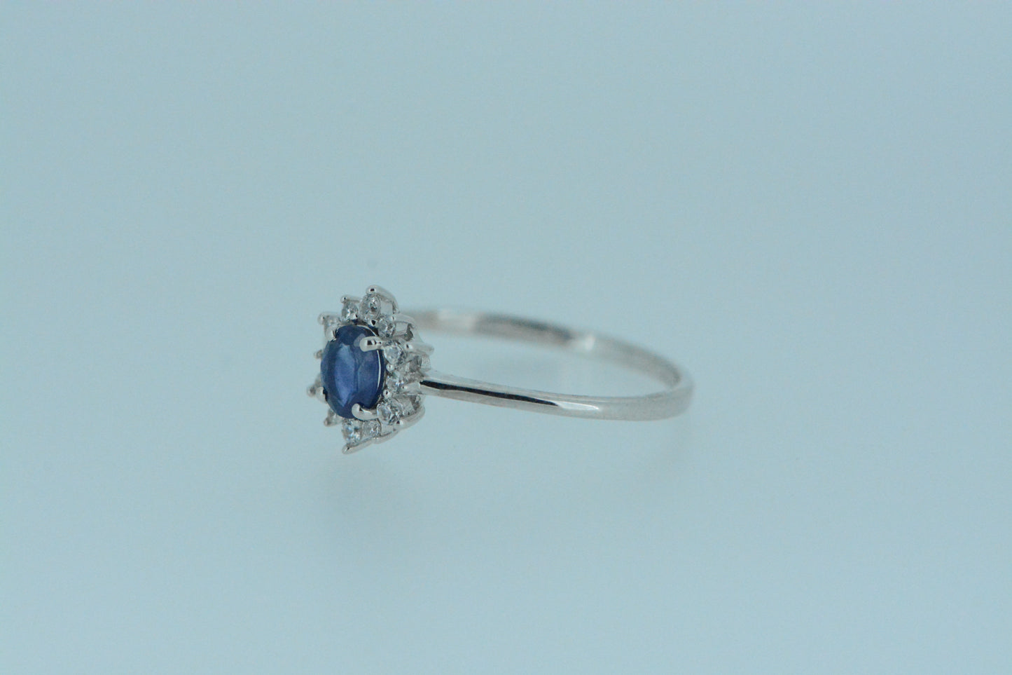 Sapphire & White Zircons Flower Cluster Ring