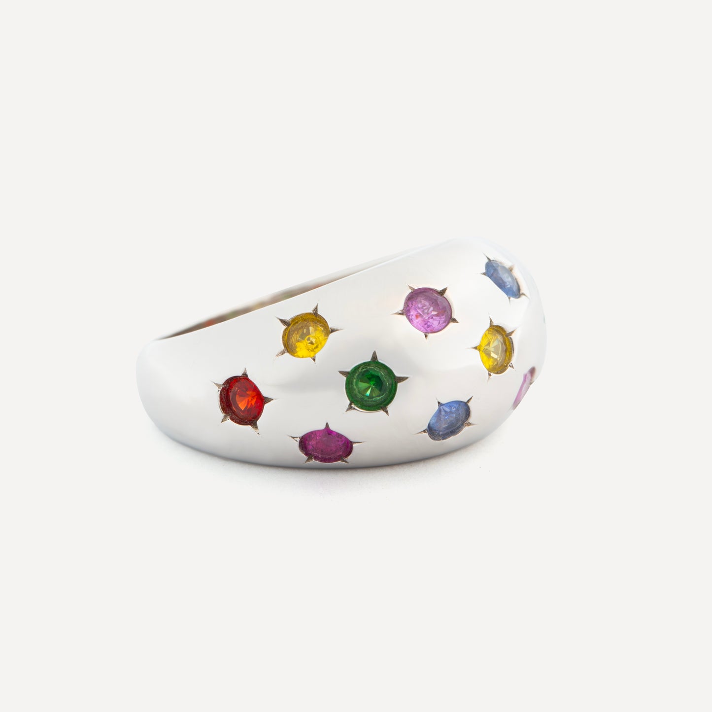 Multi Coloured Sapphire, Ruby & Tsavorite Dome Ring