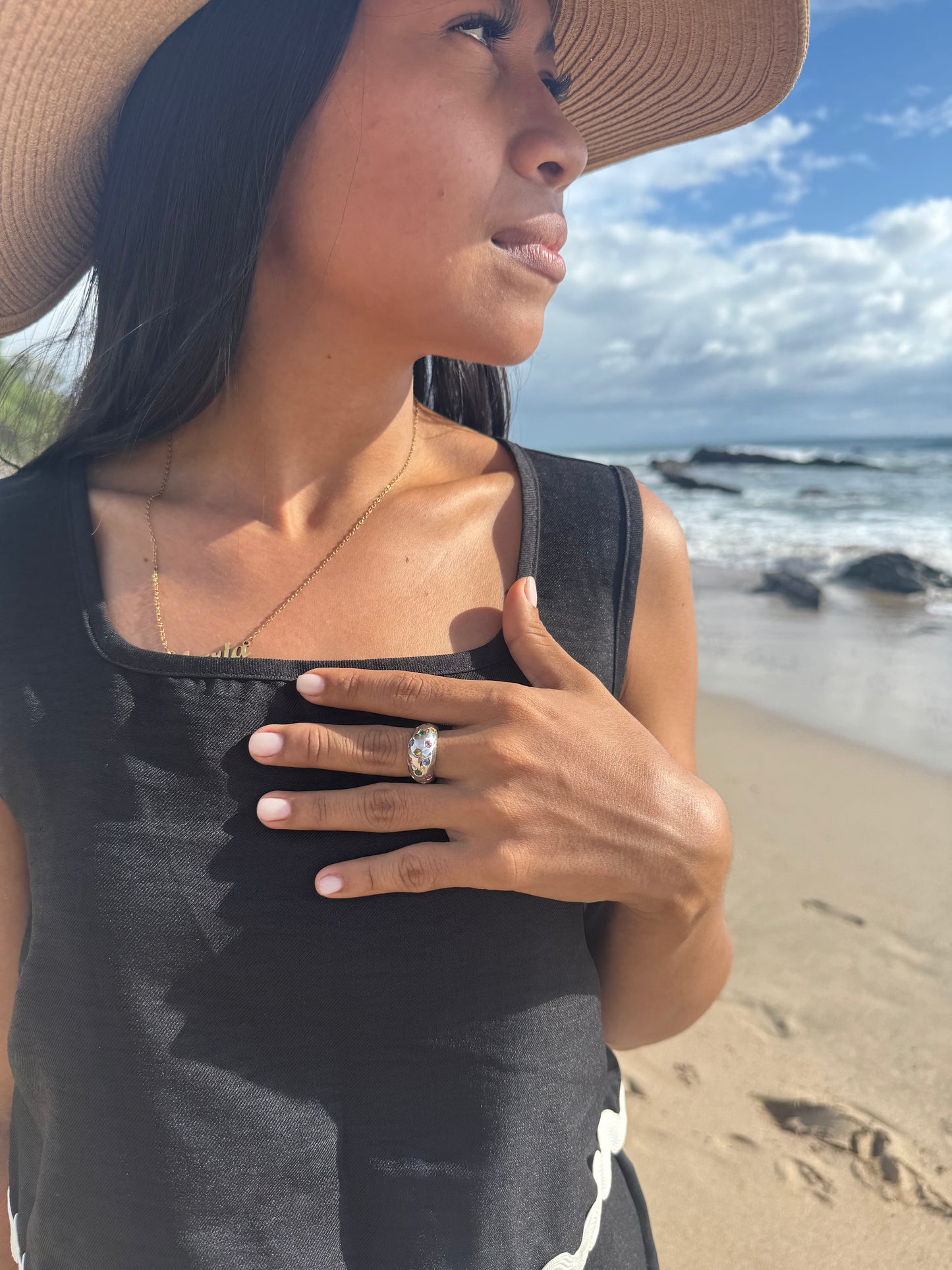 Multi Coloured Sapphire, Ruby & Tsavorite Dome Ring