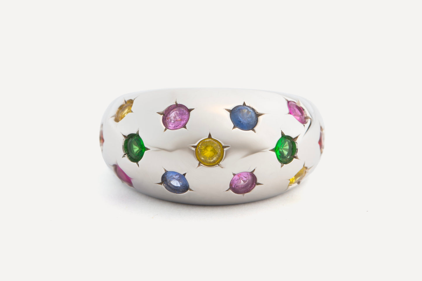Multi Coloured Sapphire, Ruby & Tsavorite Dome Ring