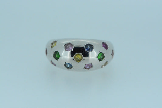 Multi Coloured Sapphire Dome Ring