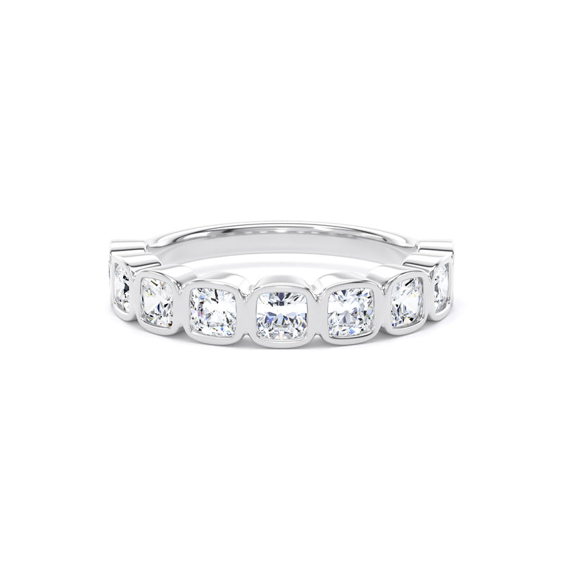 Cushion Cut Bezel Set Diamond Half Eternity Band In 18K Solid Gold