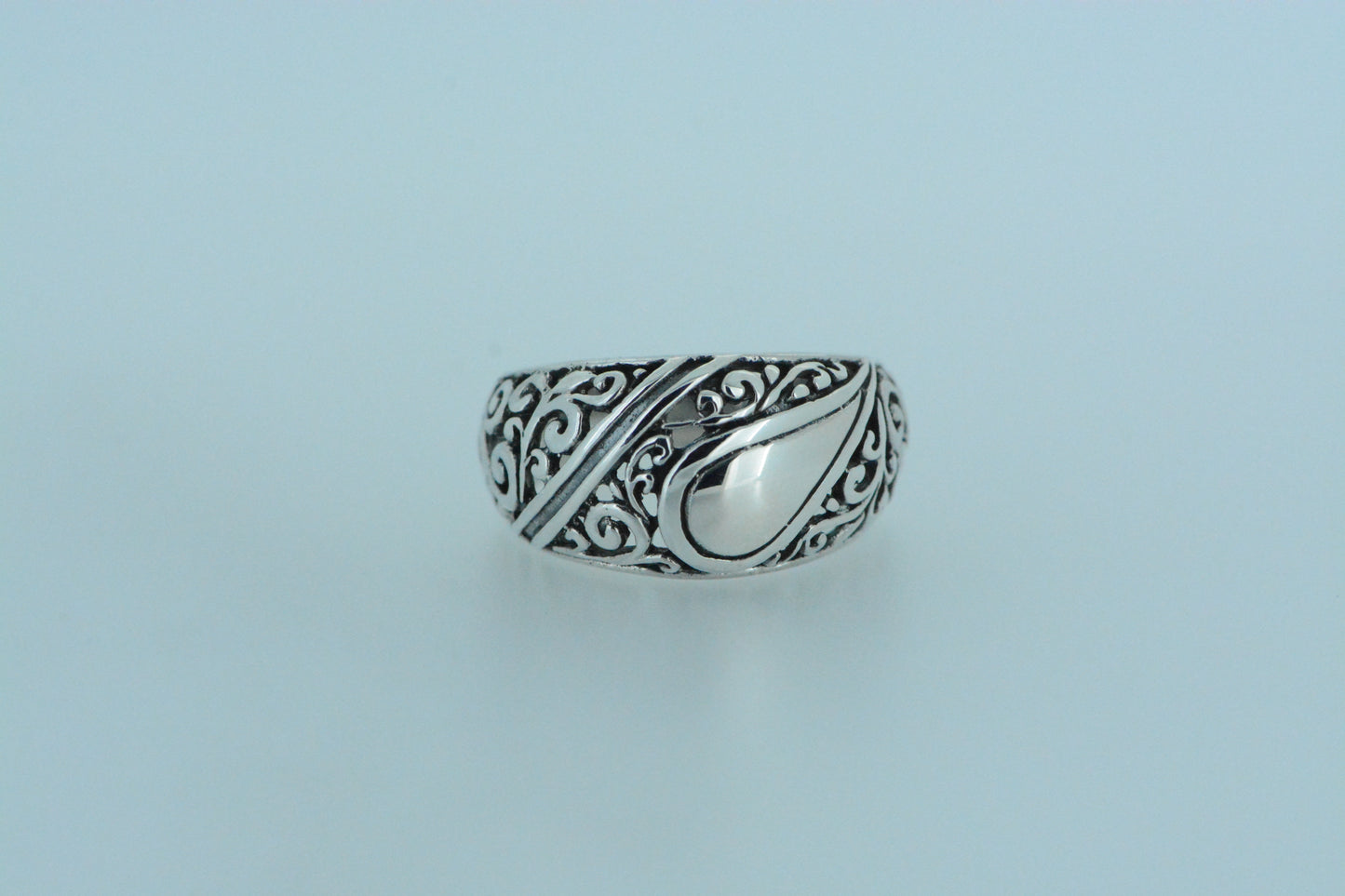 Domed Design With Waterdrop and Swirls Ring