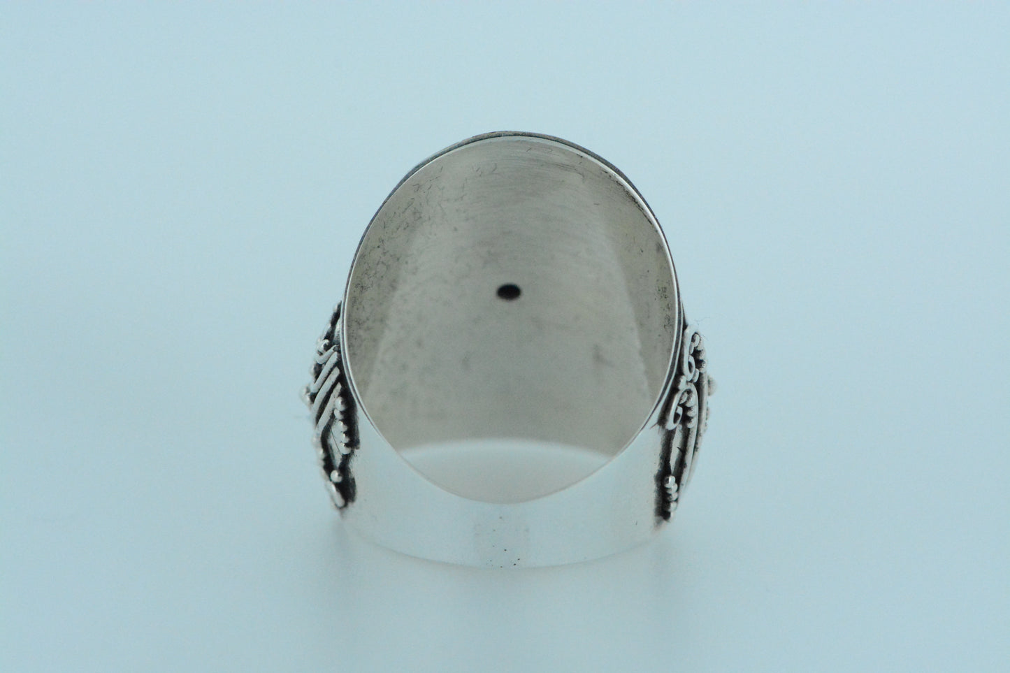 Chunky Balinese Design With Large Round Blue Pearl Ring