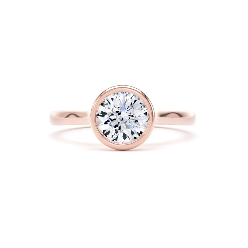 Round Brilliant Bezel Set Solitaire Diamond Ring In 18K Solid Gold