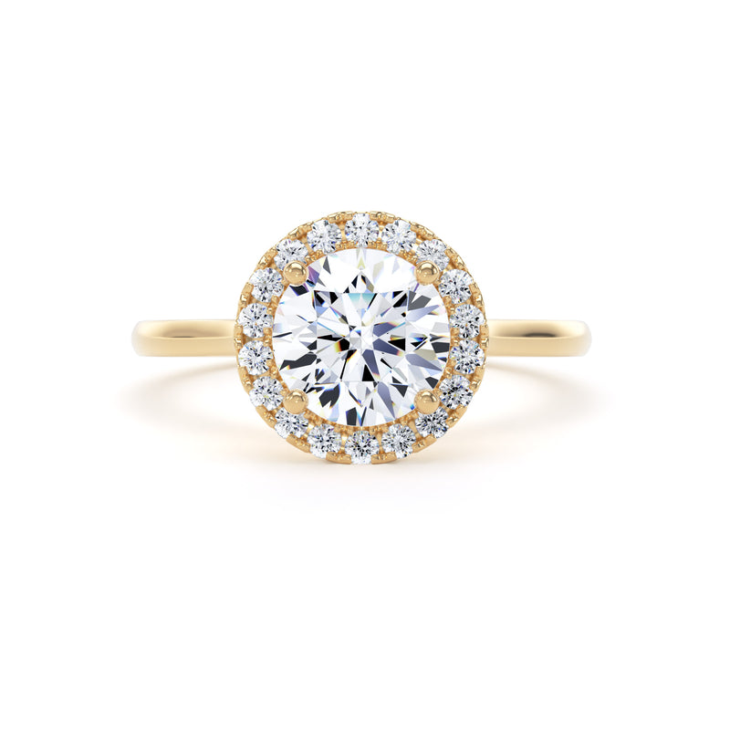 Round Brilliant Diamond Halo Ring With Plain Band In 18K Solid Gold