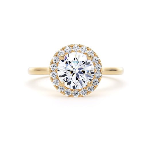 Round Brilliant Diamond Halo Ring With Plain Band In 18K Solid Gold