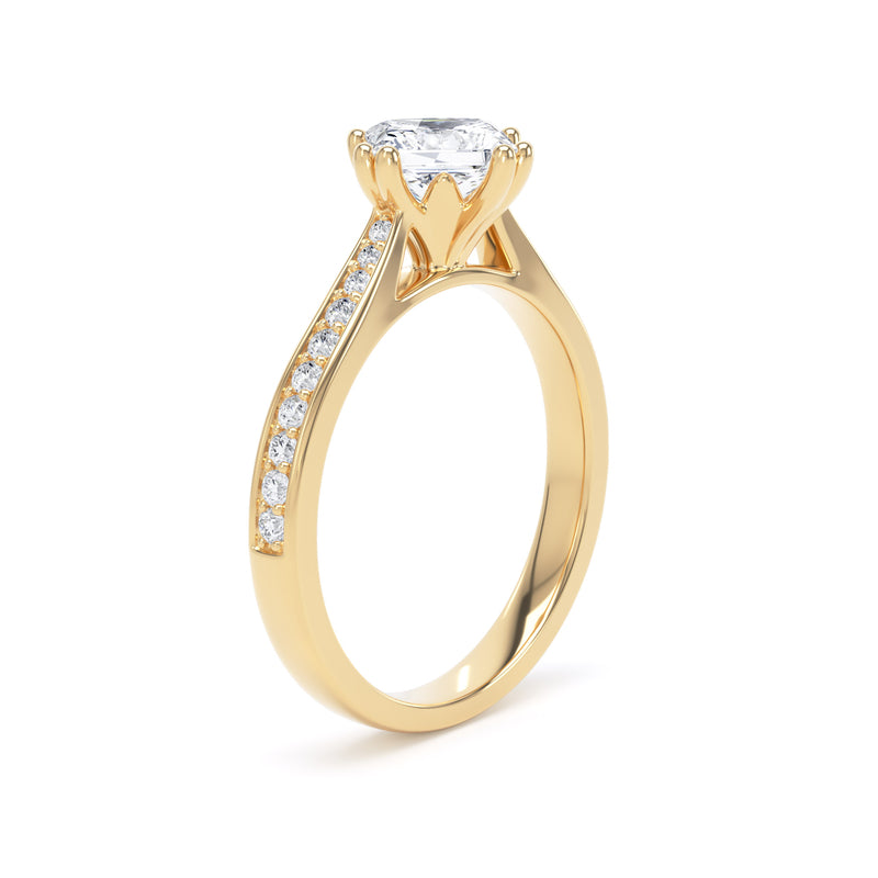 Oblique Princess Diamond Solitaire Ring With Encrusted Band In 18K Solid Gold