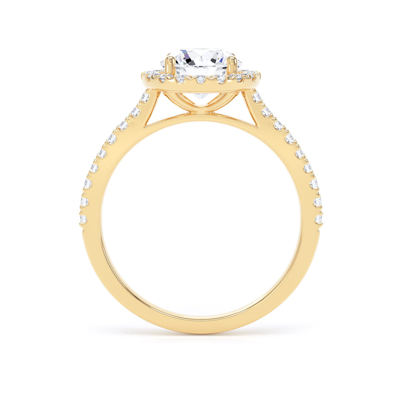 Round Brilliant Cut Diamond Halo Ring With Encrusted Band In 18K Solid Gold