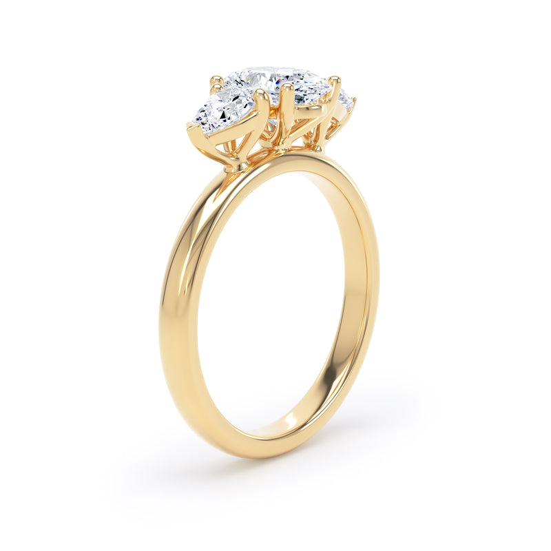 Oval & Twin Pear Diamond Trilogy Ring In 18K Solid Gold