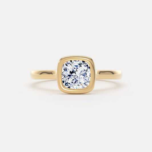 Cushion Bezel Diamond Ring In 18K Solid Gold