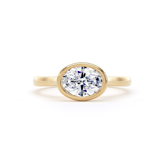 Oval Diamond Bezel Set East To West Ring In 18K Solid Gold