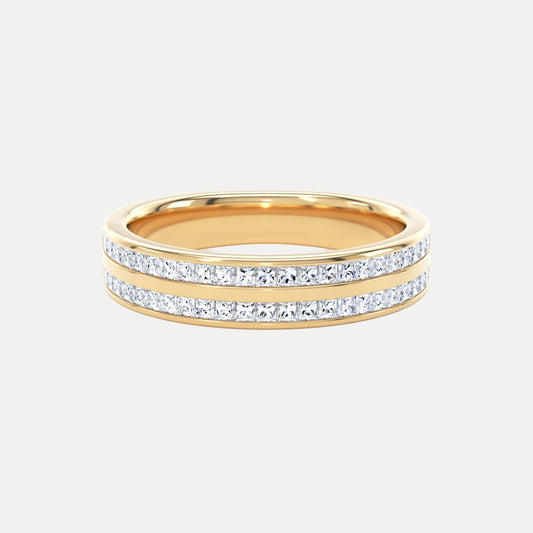 Princess Diamonds Double Row Channel Set Eternity Band In 18K Solid Gold