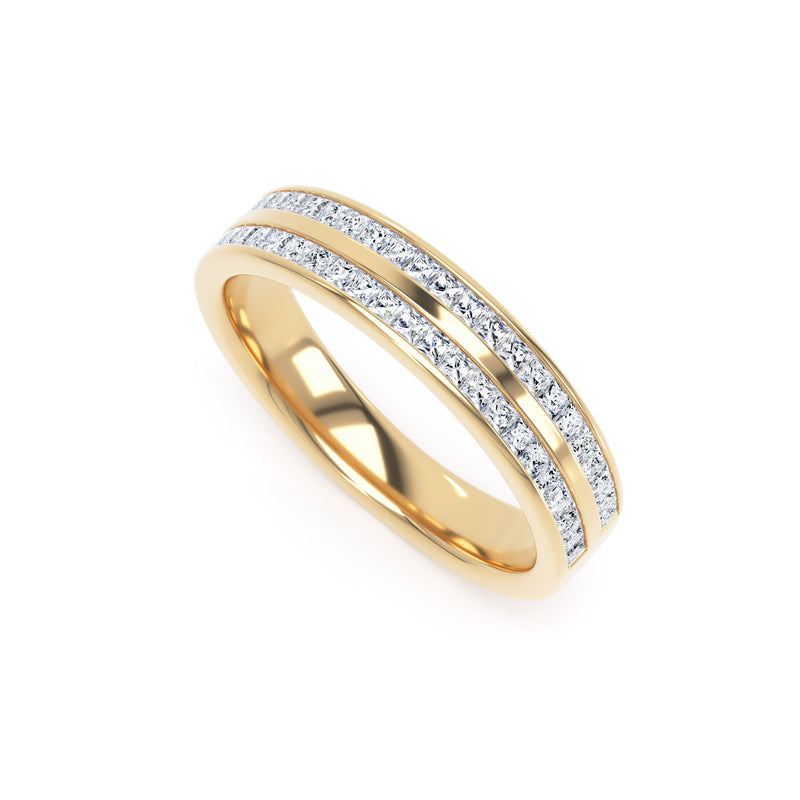 Princess Diamonds Double Row Channel Set Eternity Band In 18K Solid Gold