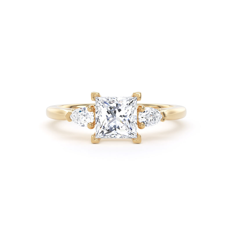 Princess & Twin Pear Diamond Trilogy Ring In 18K Solid Gold