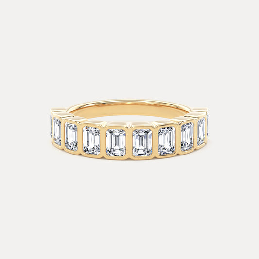 Emerald Cut Bezel Set Diamonds Eternity Band In 18K Solid Gold