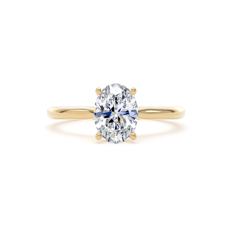 Oval Diamond Solitaire Ring With Gallery Rail In 18K Solid Gold