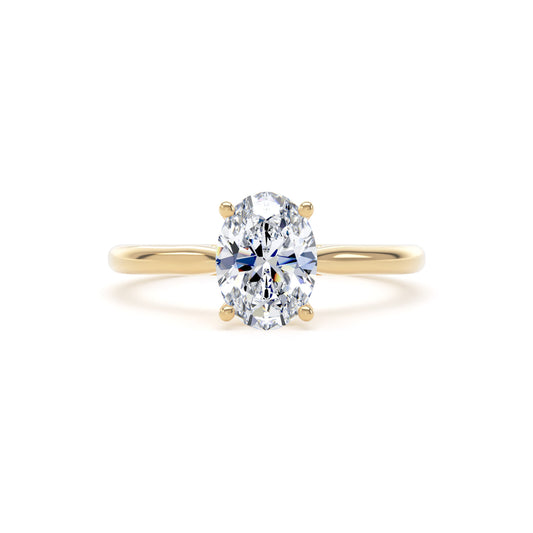 Oval Diamond Solitaire Ring With Gallery Rail In 18K Solid Gold