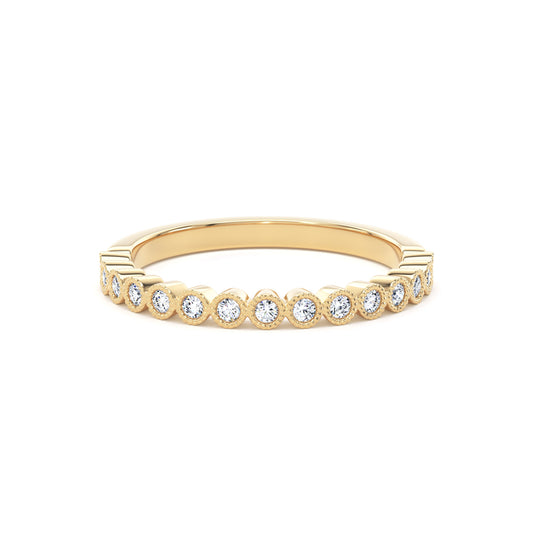 Round Brilliant Diamond Millgrain Bezel Set Eternity Band In 18K Solid Gold