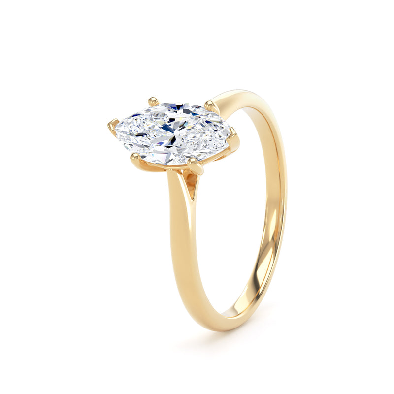 Marquise Cut Diamond Solitaire Ring In 18K Solid Gold