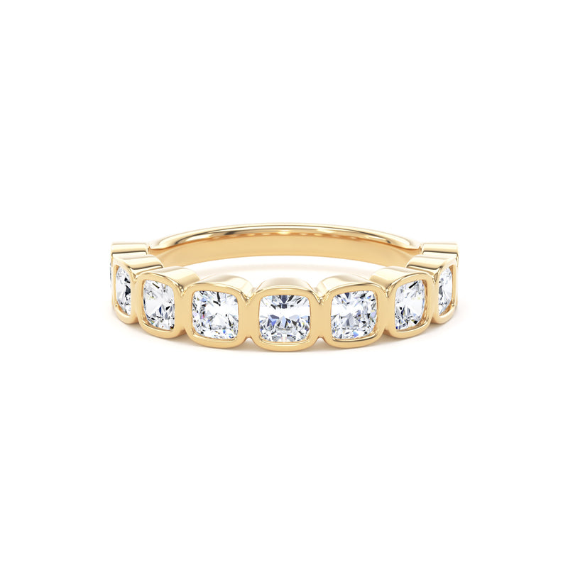 Cushion Cut Bezel Set Diamond Half Eternity Band In 18K Solid Gold