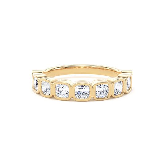 Cushion Cut Bezel Set Diamond Half Eternity Band In 18K Solid Gold