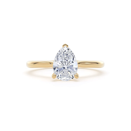 Pear Cut Diamond Solitaire Ring In 18K Solid Gold