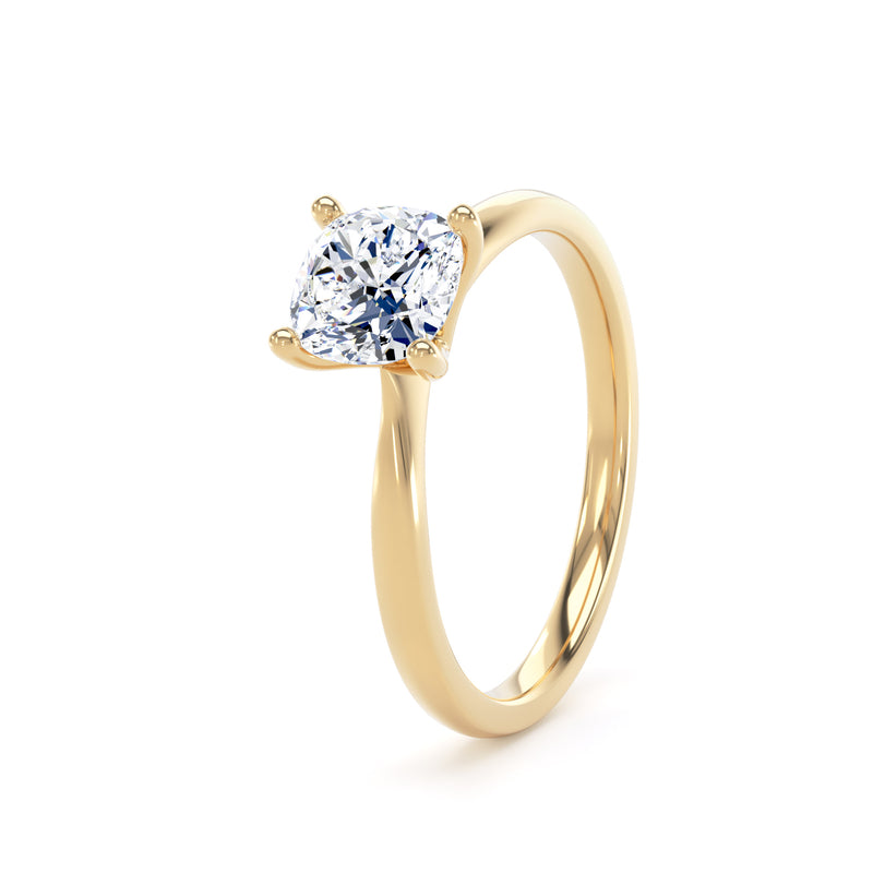 Cushion Cut Diamond Solitaire Ring In 18K Solid Gold