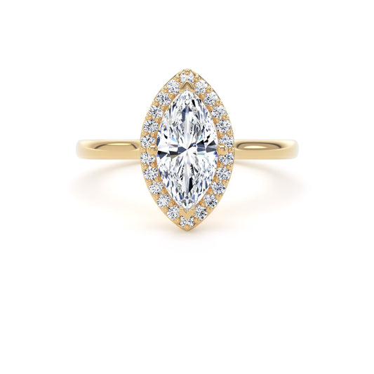 Marquise Cut Diamond Halo Ring In 18K Solid Gold