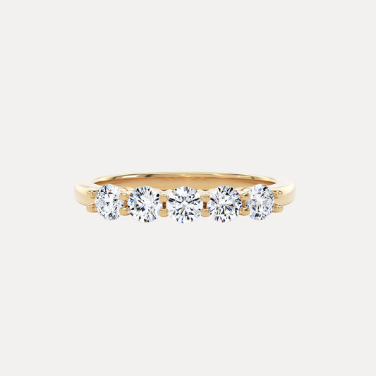 Five Stone Round Diamond Ring In 18K Solid Gold