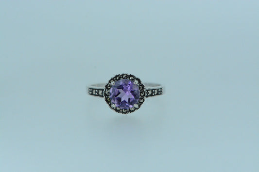 Amethyst Flower Silver Ring