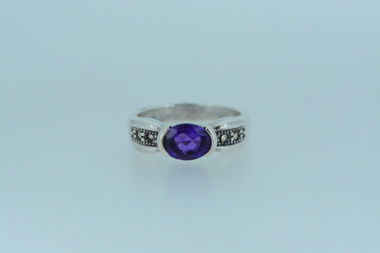 Amethyst Solitaire Silver Ring