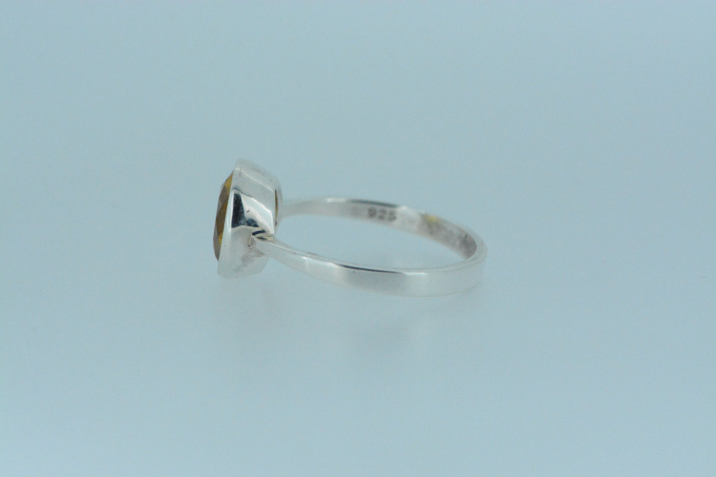 Citrine Circle Solitaire Silver Ring
