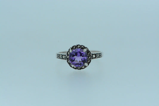 Amethyst Solitaire Silver Ring