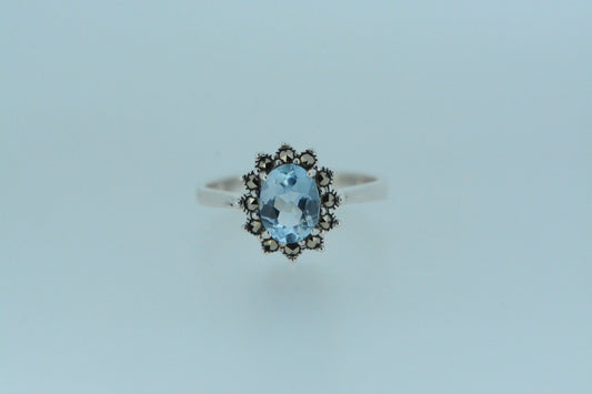 Blue Topaz Flower Silver Ring