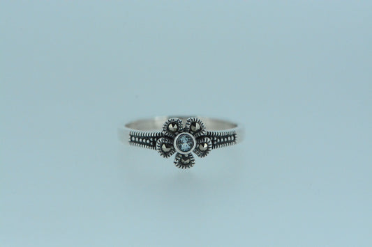 Blue Topaz Flower Silver Ring