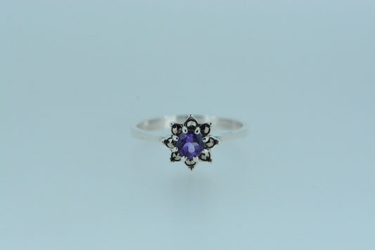 Amethyst Flower Silver Ring