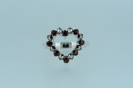African Garnet Heart Silver Ring